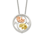 Yellow, Pink and White Floral Circle Necklace in Sterling Silver with Chain